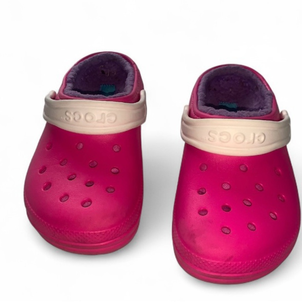 💕 CROCS classic lined clog slip on girl size 2 junior pink sandals
